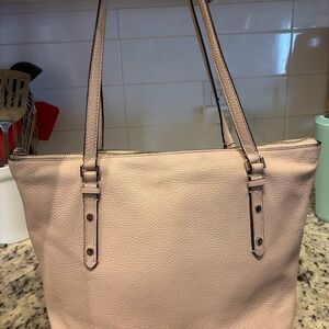 Kate Spade New York Blush Pebbled Leather Zip Top Tote Shoulder Bag